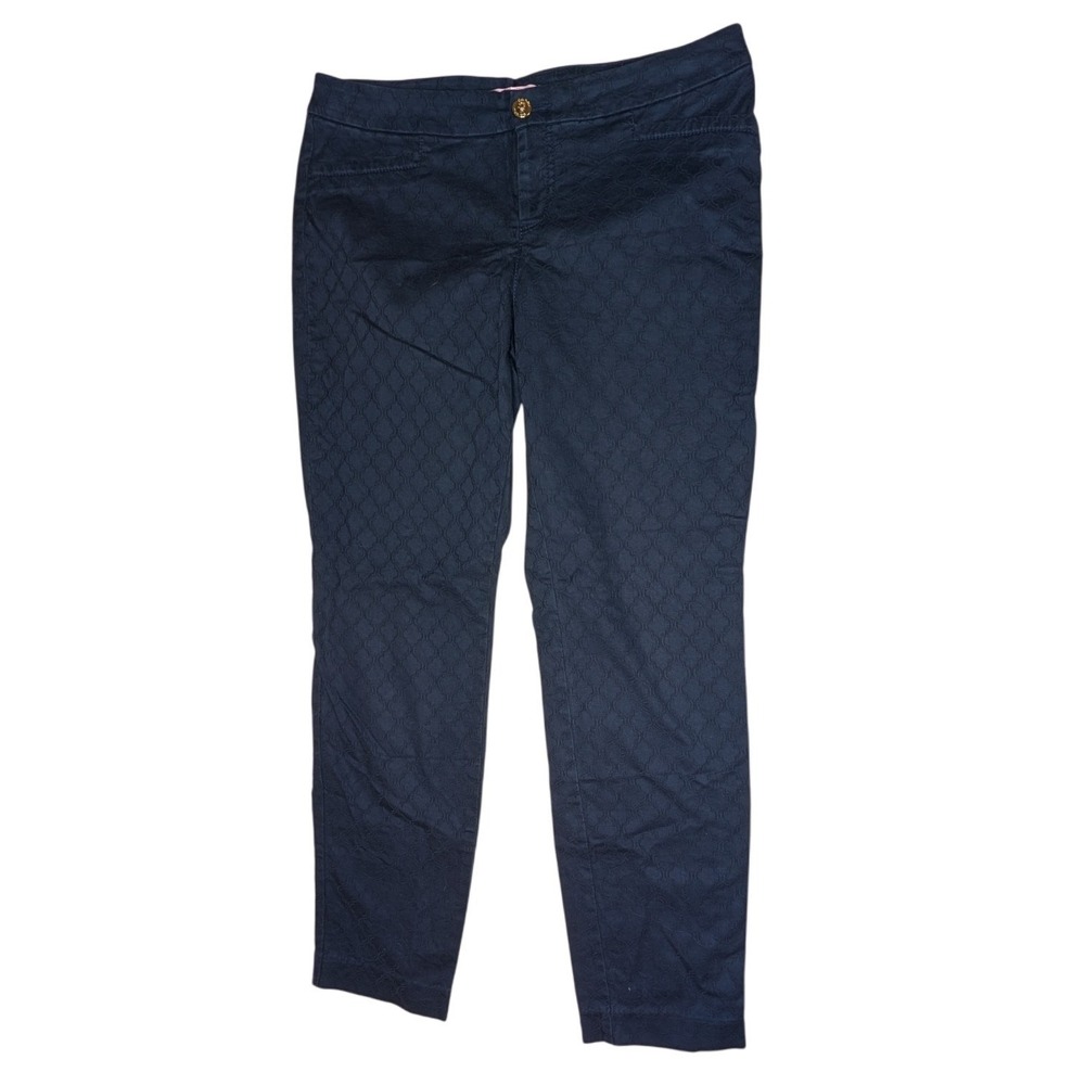 Lilly‎ Pulitzer Navy Blue Ankle Slim Fit Jacquard Pants Size 8 Women's Stretch